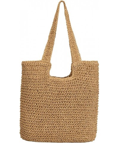 Straw Handbag Clutch Chic Envelop Woven Beach Bag Natural Rattan Straw Bag Summer Straw Clutch for Travel C Camel $18.28 Shou...