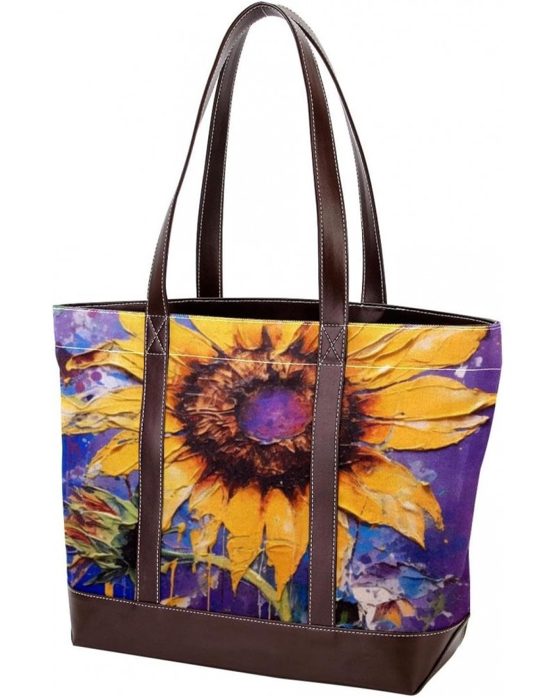 The Tote Bag For Women,Tote Bag With Zipper,Canvas Tote Bag,Art Style Watercolor Sunflower Handbags $21.99 Totes