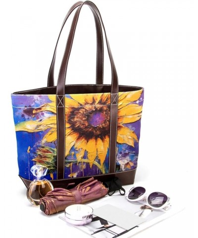 The Tote Bag For Women,Tote Bag With Zipper,Canvas Tote Bag,Art Style Watercolor Sunflower Handbags $21.99 Totes