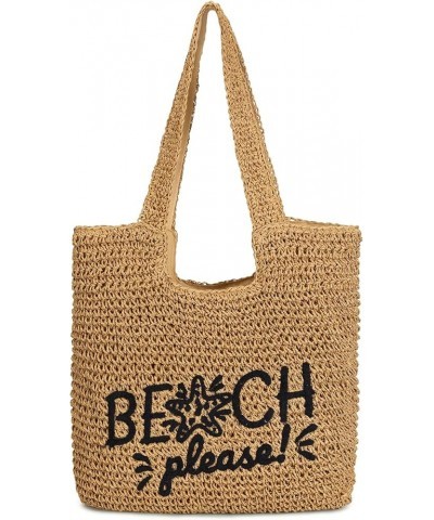 Straw Handbag Clutch Chic Envelop Woven Beach Bag Natural Rattan Straw Bag Summer Straw Clutch for Travel C Camel $18.28 Shou...