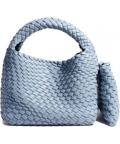 Fashion Handbag For Women, Woven Tote Bag Bucket Composite Bag Knitting Chain Bag, Crossbody Shoulder Bag Purses Light Blue $...