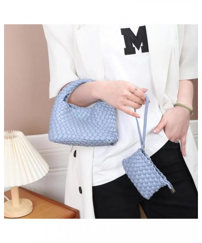 Fashion Handbag For Women, Woven Tote Bag Bucket Composite Bag Knitting Chain Bag, Crossbody Shoulder Bag Purses Light Blue $...