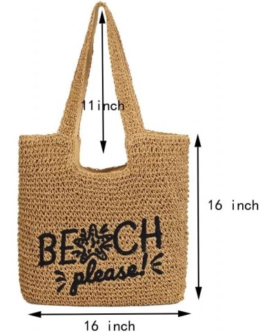 Straw Handbag Clutch Chic Envelop Woven Beach Bag Natural Rattan Straw Bag Summer Straw Clutch for Travel C Camel $18.28 Shou...