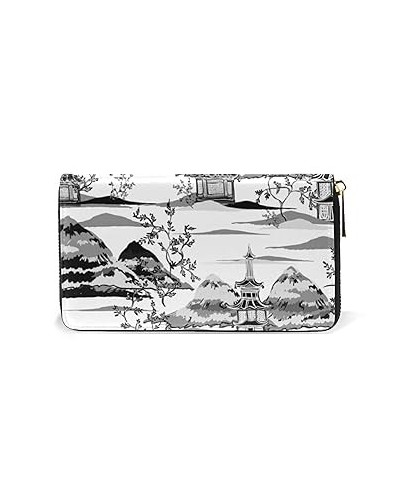 Seamless Retro Music Notes Black Ink Hand Drawn icons Artistic Style Women Leather Zipper Long Wallet, Large Capacity Organiz...