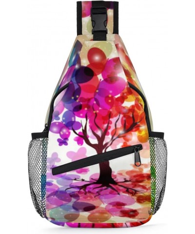 Tree Crown Butterflies Sling Bag Adjustable Sling Backpack Crossbody Shoulder Backpack Anti-theft Rope Chest Shoulder Daypack...