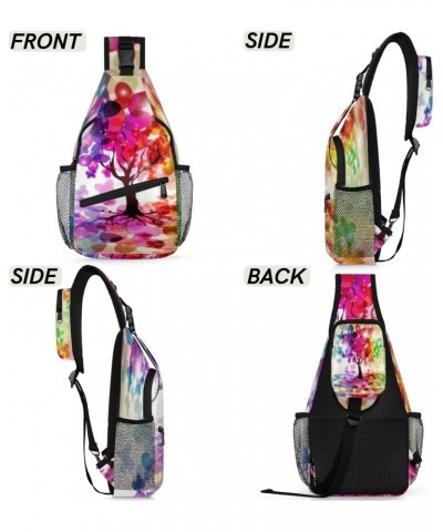 Tree Crown Butterflies Sling Bag Adjustable Sling Backpack Crossbody Shoulder Backpack Anti-theft Rope Chest Shoulder Daypack...