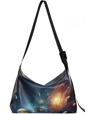 Walls Hand Painted Faux Leather Crossbody Bag, Leather Crossbody Shoulder Bag, Leather Sling Bag Men Planets System-4 $20.51 ...