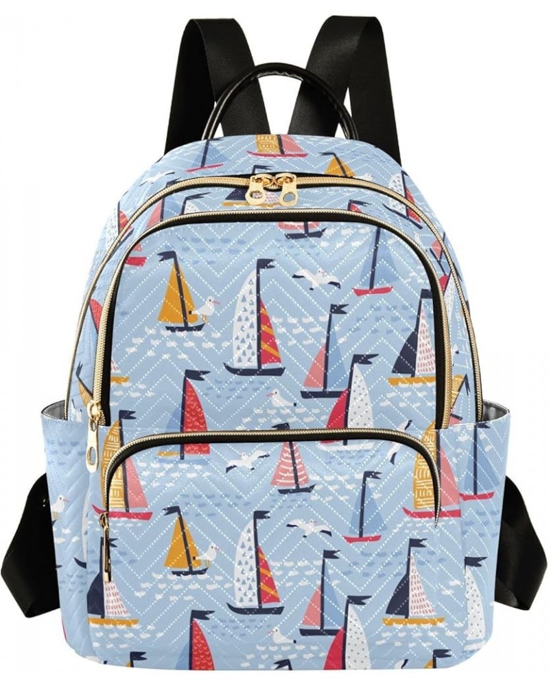 Colorful Sailboat Pattern Backpack Purse for Women Lightweight Back Pack Casual Daypack Travel Shoulder Bag Bookbag - S Small...