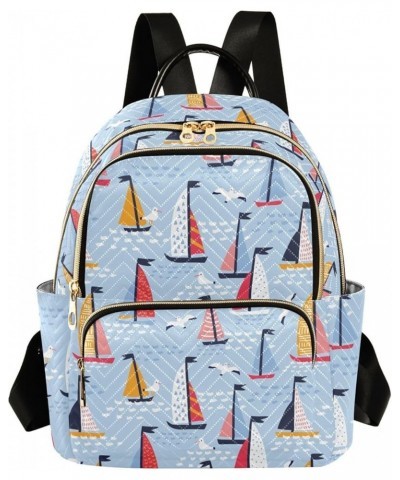 Colorful Sailboat Pattern Backpack Purse for Women Lightweight Back Pack Casual Daypack Travel Shoulder Bag Bookbag - S Small...