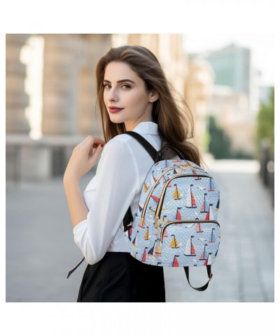 Colorful Sailboat Pattern Backpack Purse for Women Lightweight Back Pack Casual Daypack Travel Shoulder Bag Bookbag - S Small...