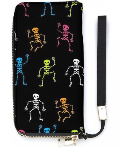 Colorful Skull Zip Coin Pocket Leather Wallet Vertical Long Wallet for Men Woman With Credit Card Holder $16.06 Wallets