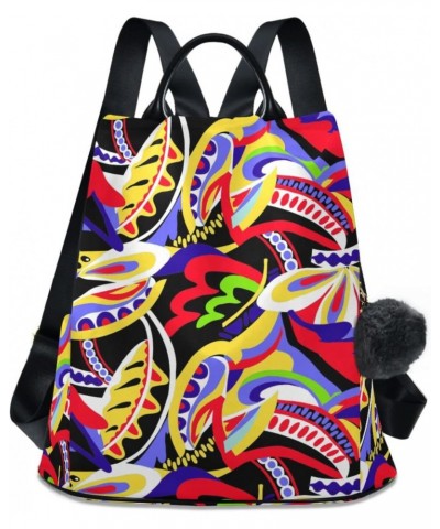 Ethnic Colorful Doodle Texture Women Backpack Purse Anti-theft Lightweight Shoulder Bag $20.79 Backpacks