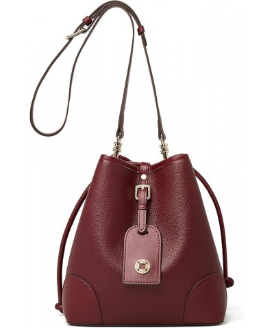 Drawstring Bucket Shoulder Bag For Women Designer Vegan Leather Crossbody Handbags 3-wine Red $22.95 Shoulder Bags