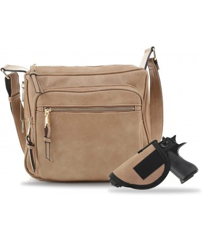 Concealed Carry RFID Blocking Crossbody Purse for Women with Lock and Key Taupe $34.30 Crossbody Bags