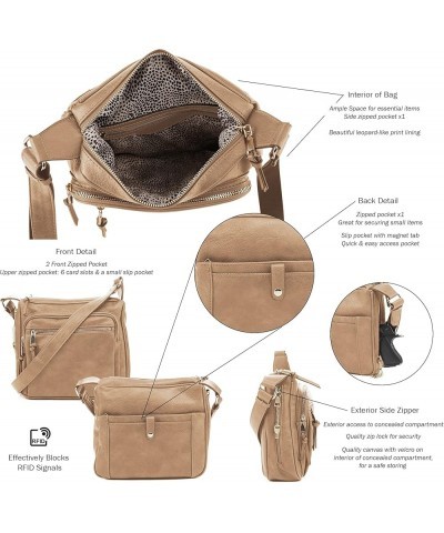 Concealed Carry RFID Blocking Crossbody Purse for Women with Lock and Key Taupe $34.30 Crossbody Bags