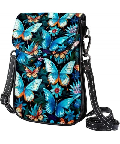 Classic PU Leather Phone Bag - Durable Cell Phone Wallet, Convenient Crossbody Purse Colorful Butterfly Blue Floral Multicolo...