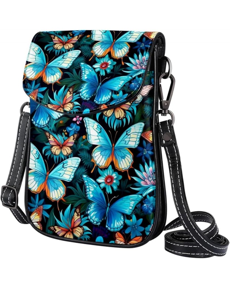 Classic PU Leather Phone Bag - Durable Cell Phone Wallet, Convenient Crossbody Purse Colorful Butterfly Blue Floral Multicolo...