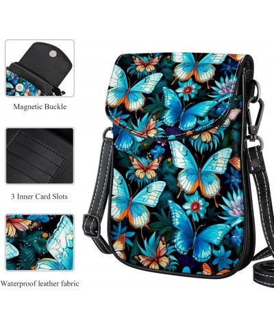 Classic PU Leather Phone Bag - Durable Cell Phone Wallet, Convenient Crossbody Purse Colorful Butterfly Blue Floral Multicolo...