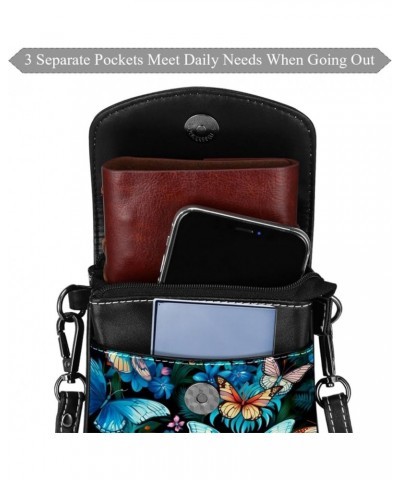 Classic PU Leather Phone Bag - Durable Cell Phone Wallet, Convenient Crossbody Purse Colorful Butterfly Blue Floral Multicolo...