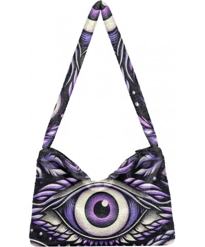 Ladies Soft Plush Underarm Bag Purple-evil-eye Fluffy Shoulder Bag Women Furry Purse Handbag $12.80 Shoulder Bags