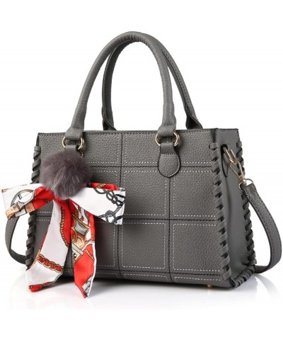 Women's Leather Handbag Bow Pendant Purse Fashion Shoulder Bag Top Handle Satchel Weave Crossbody Bag(Grey) Gray $25.59 Totes