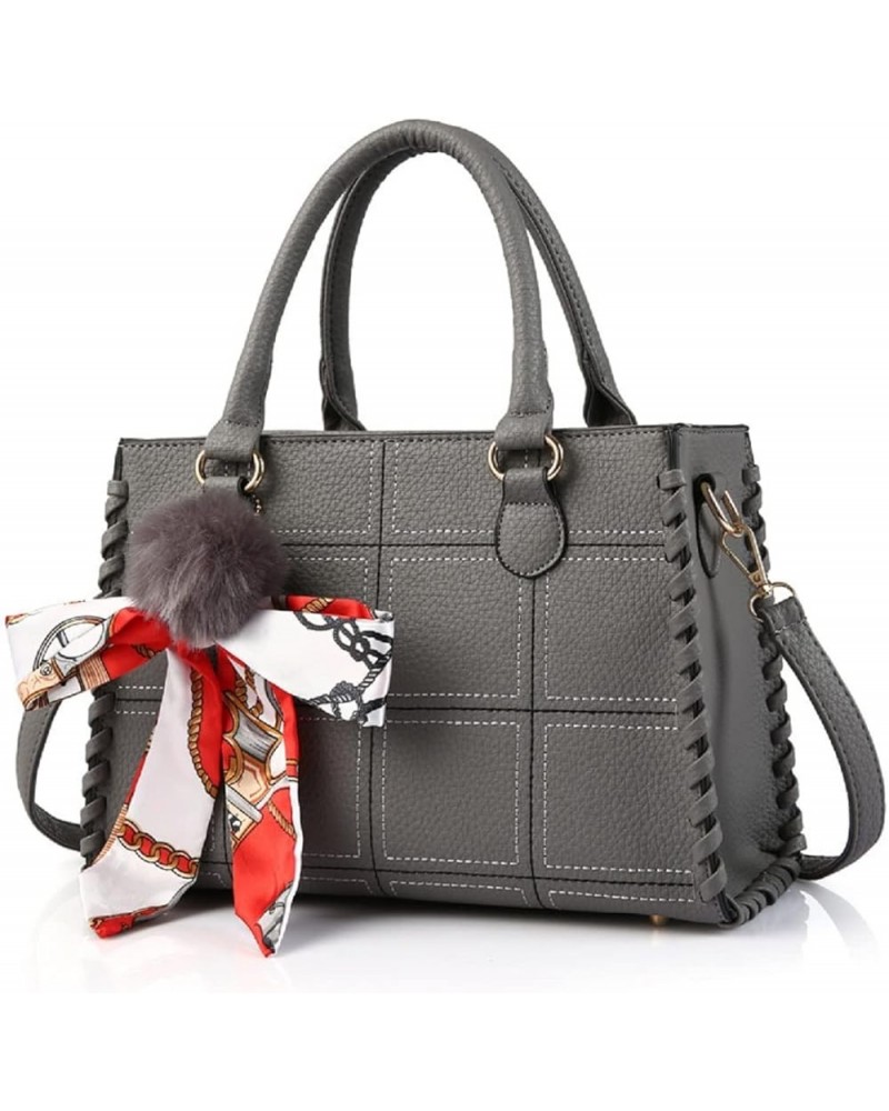 Women's Leather Handbag Bow Pendant Purse Fashion Shoulder Bag Top Handle Satchel Weave Crossbody Bag(Grey) Gray $25.59 Totes