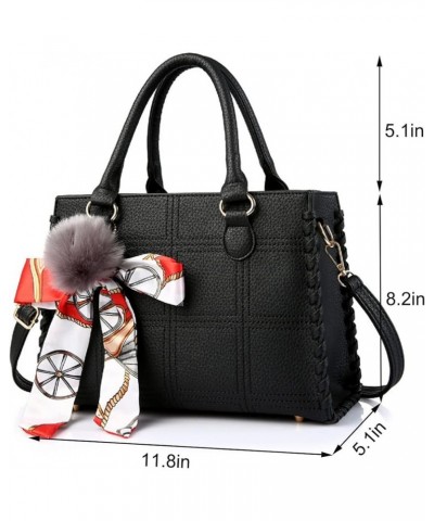 Women's Leather Handbag Bow Pendant Purse Fashion Shoulder Bag Top Handle Satchel Weave Crossbody Bag(Grey) Gray $25.59 Totes