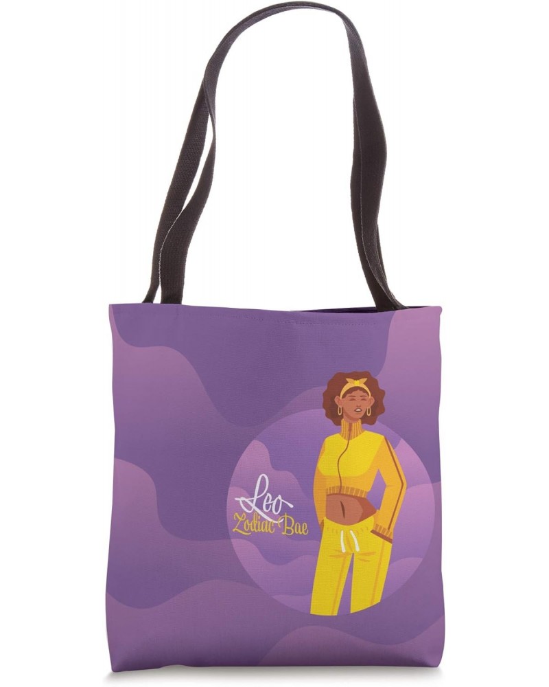 Leo, Zodiac Bae" text Brown Girl Tote Bag $10.08 Totes