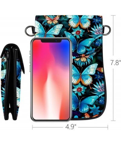 Classic PU Leather Phone Bag - Durable Cell Phone Wallet, Convenient Crossbody Purse Colorful Butterfly Blue Floral Multicolo...