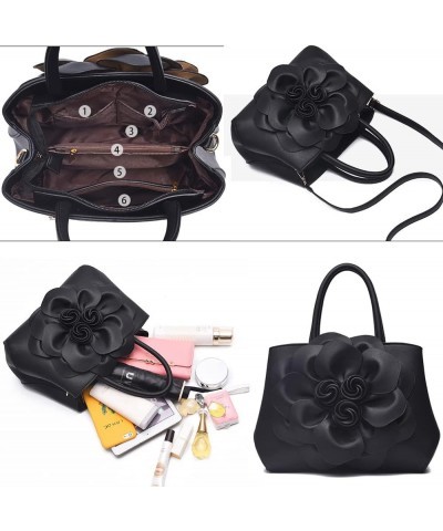 3D Floral Handbags Purses for Women Top Handle Handbag PU Leather Satchel Shoulder Crossbody Bags Ladies Evening Bag Black $1...