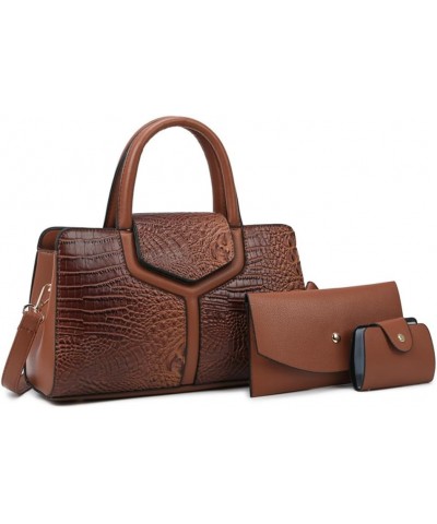 Crocodile Pattern Handbags for Women Leather Satchel Purse Top Handle Crossbody Bag Ladies Tote Shoulder Bag Brown $26.95 Totes