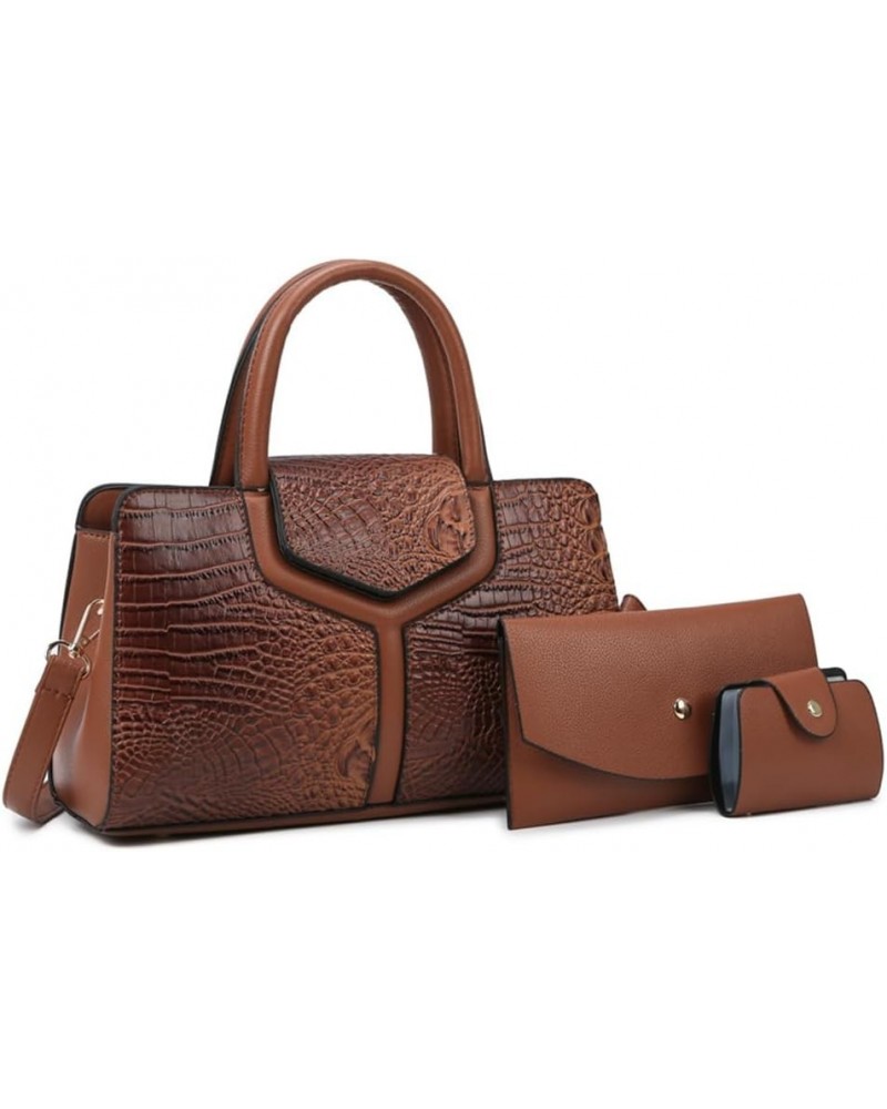 Crocodile Pattern Handbags for Women Leather Satchel Purse Top Handle Crossbody Bag Ladies Tote Shoulder Bag Brown $26.95 Totes