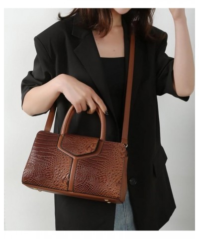 Crocodile Pattern Handbags for Women Leather Satchel Purse Top Handle Crossbody Bag Ladies Tote Shoulder Bag Brown $26.95 Totes