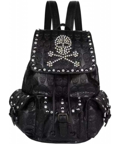 Women Rivets Backpack Rucksack Rhinestones Daypack Multi-pocket Purse Shoulder Bag Black Black $35.68 Backpacks