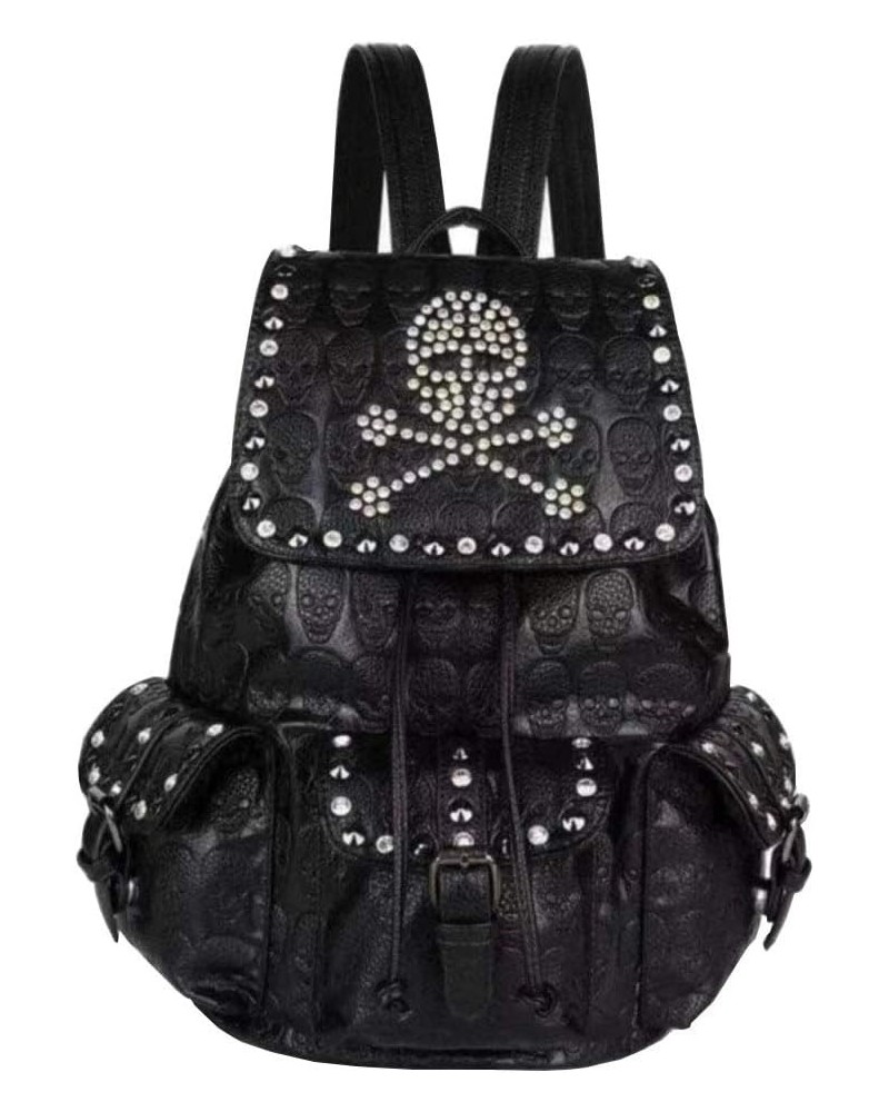 Women Rivets Backpack Rucksack Rhinestones Daypack Multi-pocket Purse Shoulder Bag Black Black $35.68 Backpacks