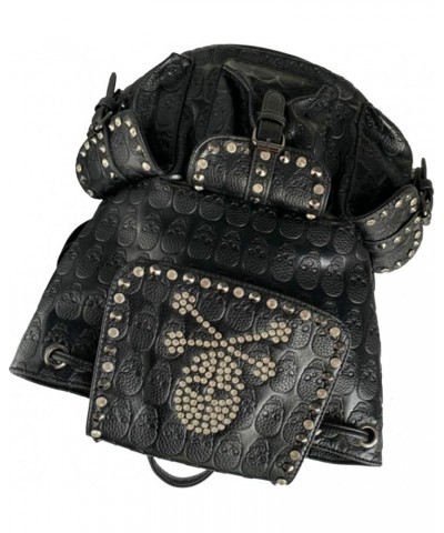 Women Rivets Backpack Rucksack Rhinestones Daypack Multi-pocket Purse Shoulder Bag Black Black $35.68 Backpacks