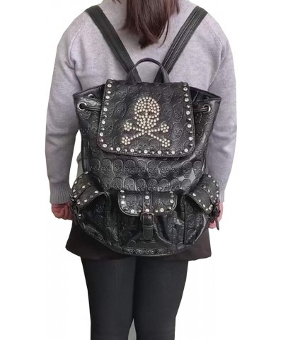 Women Rivets Backpack Rucksack Rhinestones Daypack Multi-pocket Purse Shoulder Bag Black Black $35.68 Backpacks