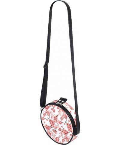 Pink Blossoming Flowers Crossbody Bag Small Canvas Shoulder Round Bag for Women $10.06 Shoulder Bags