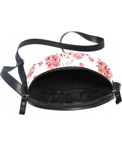 Pink Blossoming Flowers Crossbody Bag Small Canvas Shoulder Round Bag for Women $10.06 Shoulder Bags