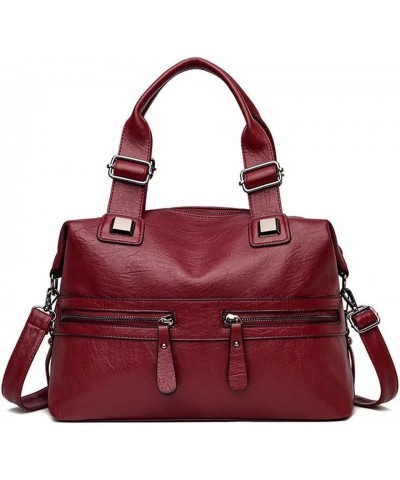 Boston Shoulder Bag for Women Top Handle Tote Bag Large Capacity Crossbody Bag Retro Handbag Leather Satchel Red $25.50 Totes