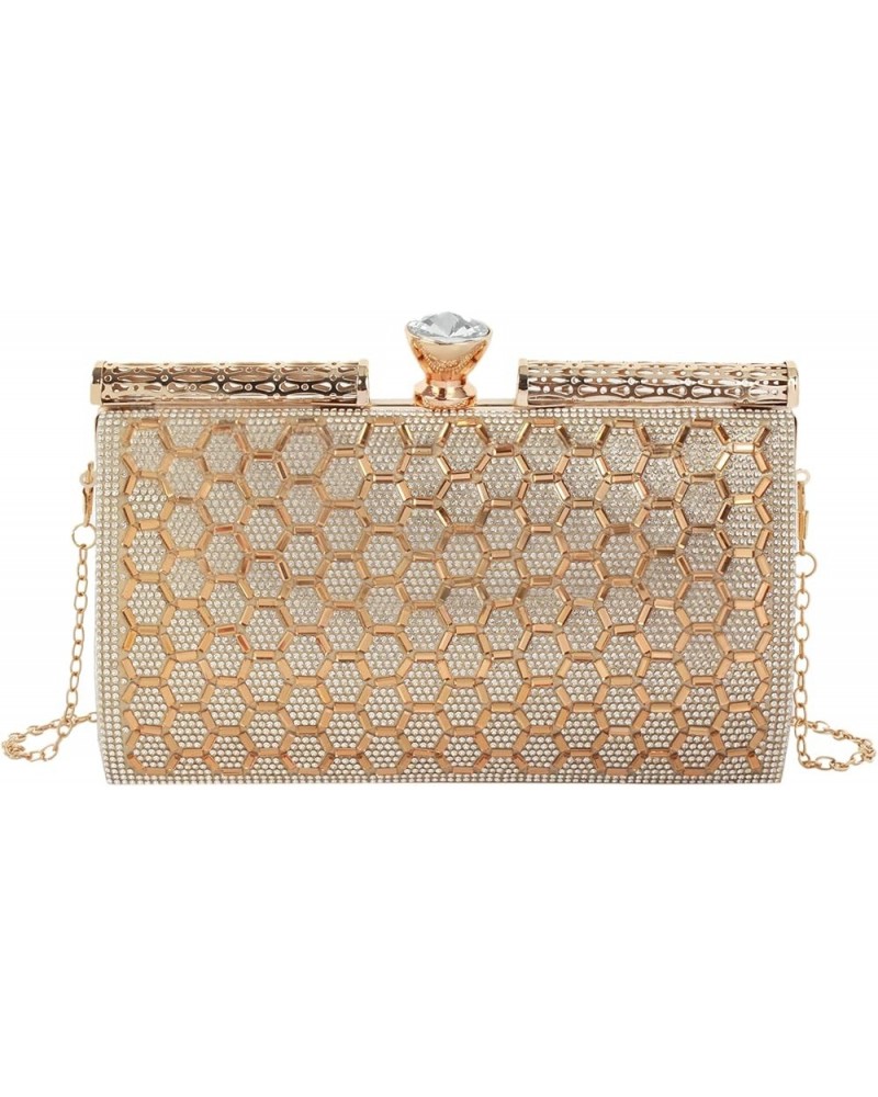 Chic Rhinestone Box Clutch Bling Evening Wedding Handbags Bridal Purse 6752 Gold $16.09 Evening Bags