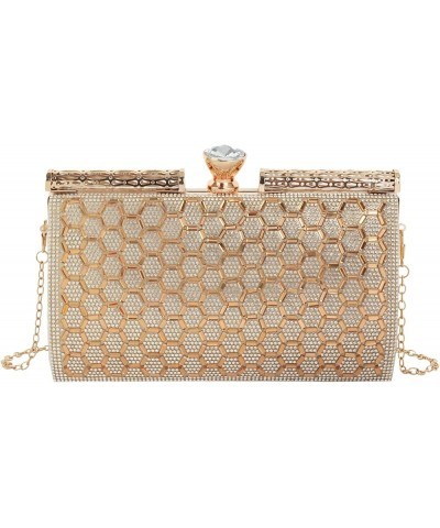 Chic Rhinestone Box Clutch Bling Evening Wedding Handbags Bridal Purse 6752 Gold $16.09 Evening Bags