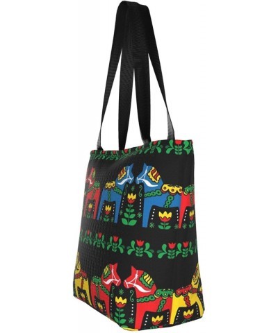 Runner Swedish Dala Horse Folk Classic Printed Design,Large-Capacity Lightweight Quilted Handbag,Suitable For Shopping,Fitnes...