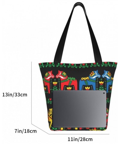 Runner Swedish Dala Horse Folk Classic Printed Design,Large-Capacity Lightweight Quilted Handbag,Suitable For Shopping,Fitnes...