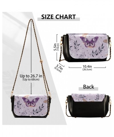 Mini Crossbody Bag for Womens Waterproof Black Bags with Adjustable Strap Small Purse Boho Magic Purple Stars Butterflies Her...