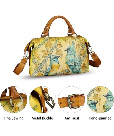 Genuine Leather Satchel for Women Hand Painted Handbag Top Handle Bags Handmade Purse Crossbody Tote Bag Pattern3 $64.38 Totes