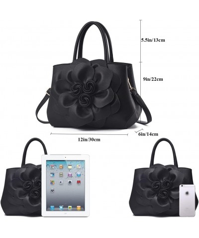 3D Floral Handbags Purses for Women Top Handle Handbag PU Leather Satchel Shoulder Crossbody Bags Ladies Evening Bag Black $1...