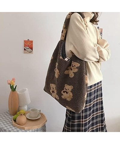 Women's Cute Bear Plush Satchel Tote Bag Wallet Faux Fur Shopping Date Bag Y2K Tote Bag Y2K Accessories (Bear Dark Brown) Bea...