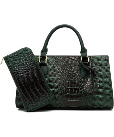 2pcs Top-handle Handbags Satchel for Women Tote Purse Vintage Crocodile Pattern Shoulder Bag Clutch Wallet-Wine Green $36.97 ...