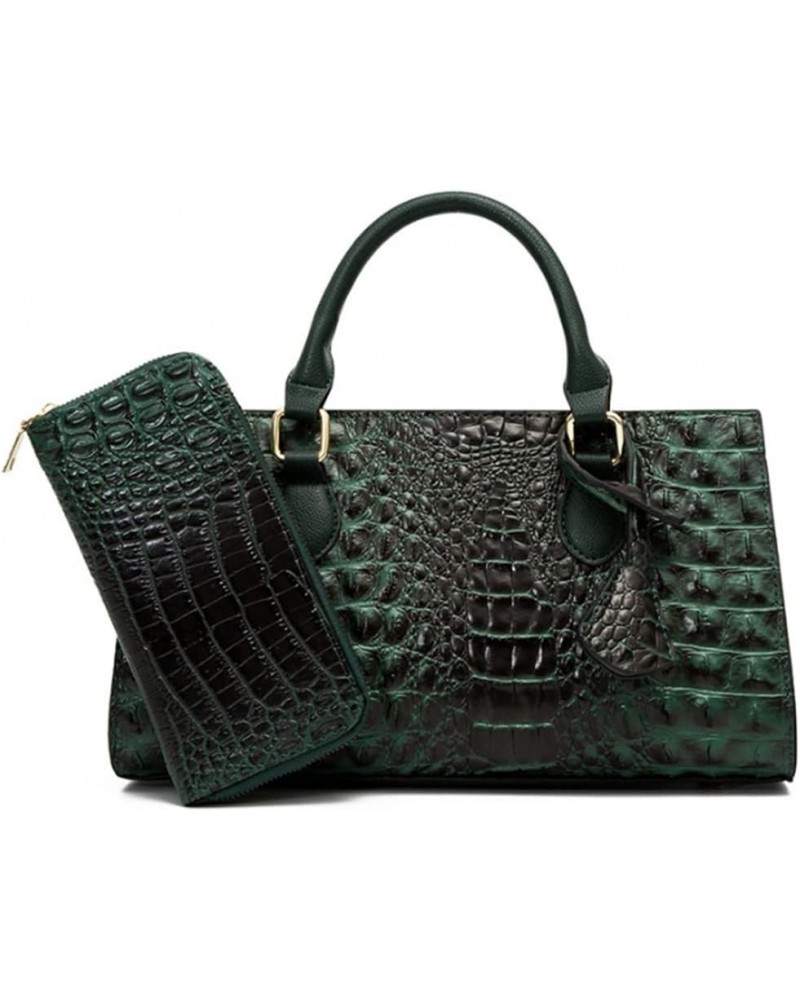 2pcs Top-handle Handbags Satchel for Women Tote Purse Vintage Crocodile Pattern Shoulder Bag Clutch Wallet-Wine Green $36.97 ...